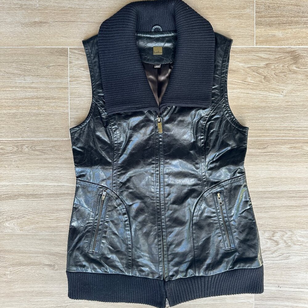Authentic Vintage Kooba Leather Vest with Knit Collar / Womens L / LIKE NEW!